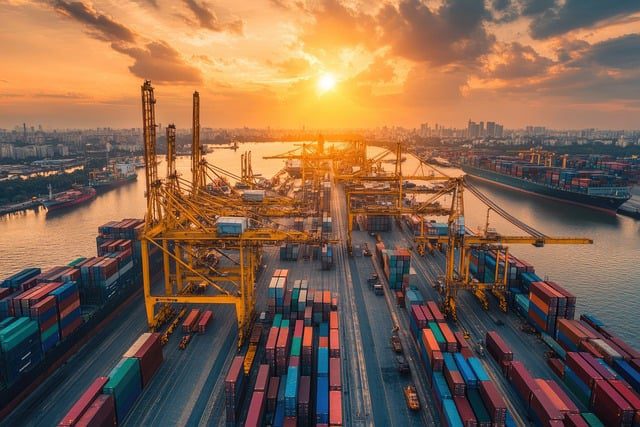 ocean freight containers at port