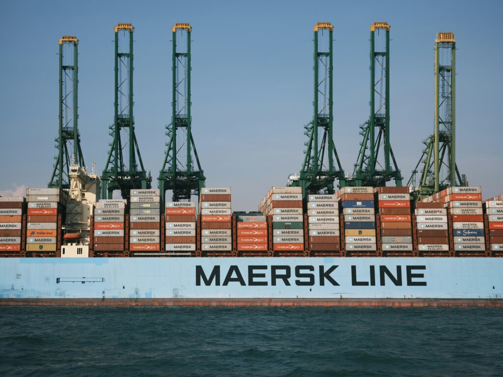 ocean freight containers on carrier at port