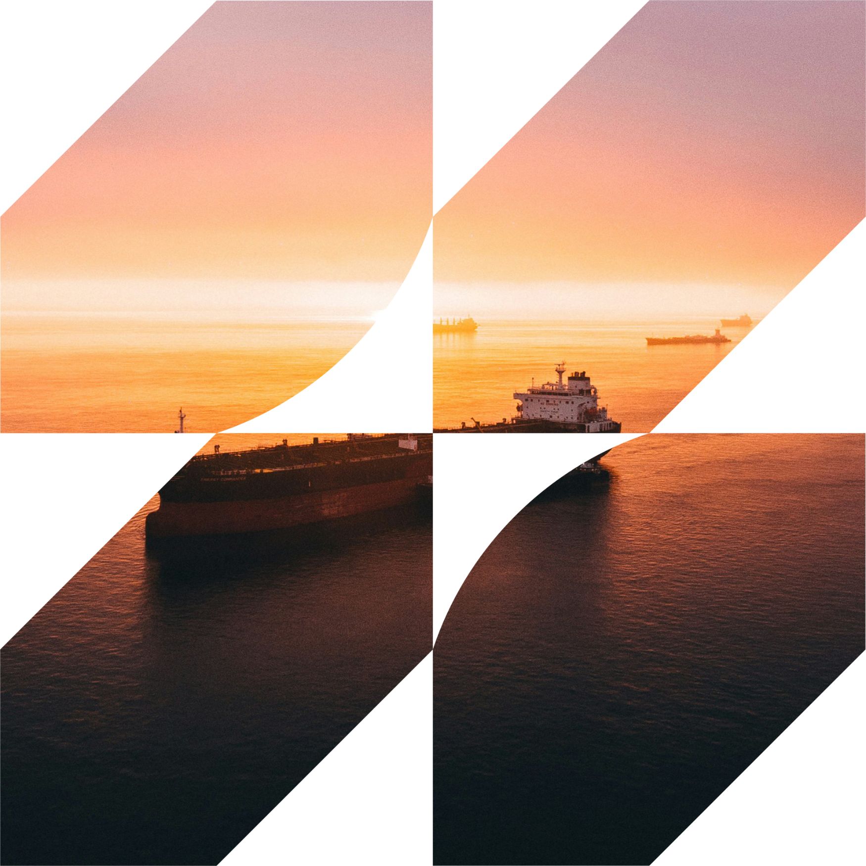 Cargo ship at sea at sunset