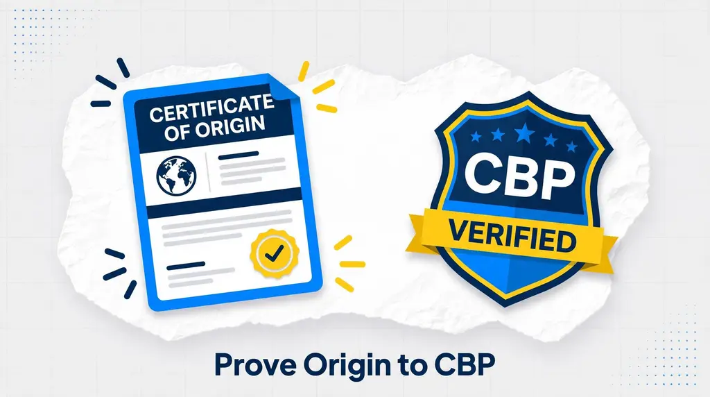 customs documents and map pin showing country of origin verification