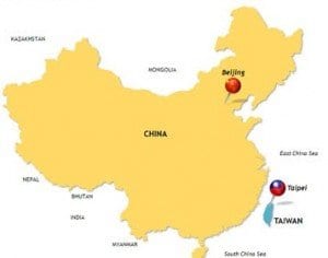 Map showing Beijing and Taipei