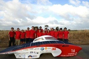 Stanford team with Luminos at World Solar Challenge finish line